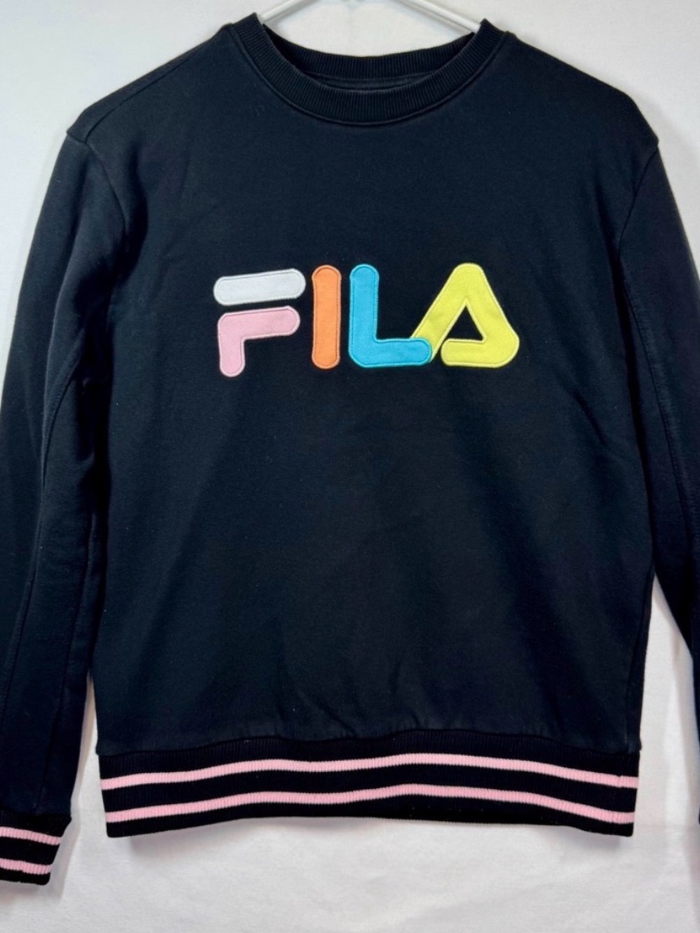 Fila Black Sweatshirt with Multicolor Logo and Pink Trim